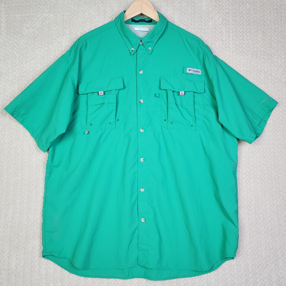Columbia PFG Bahama Green Short Sleeve Button Down Shirt Men's‎ XL